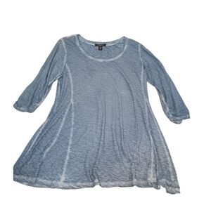 Style & Co Ruched 3/4 Sleeve Swing Top! Blue 100% Cotton Sz L
